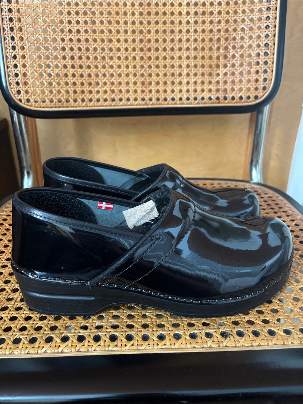 Sanita Black Patent Slip-On Clog Shoes - Picture 5 of 7